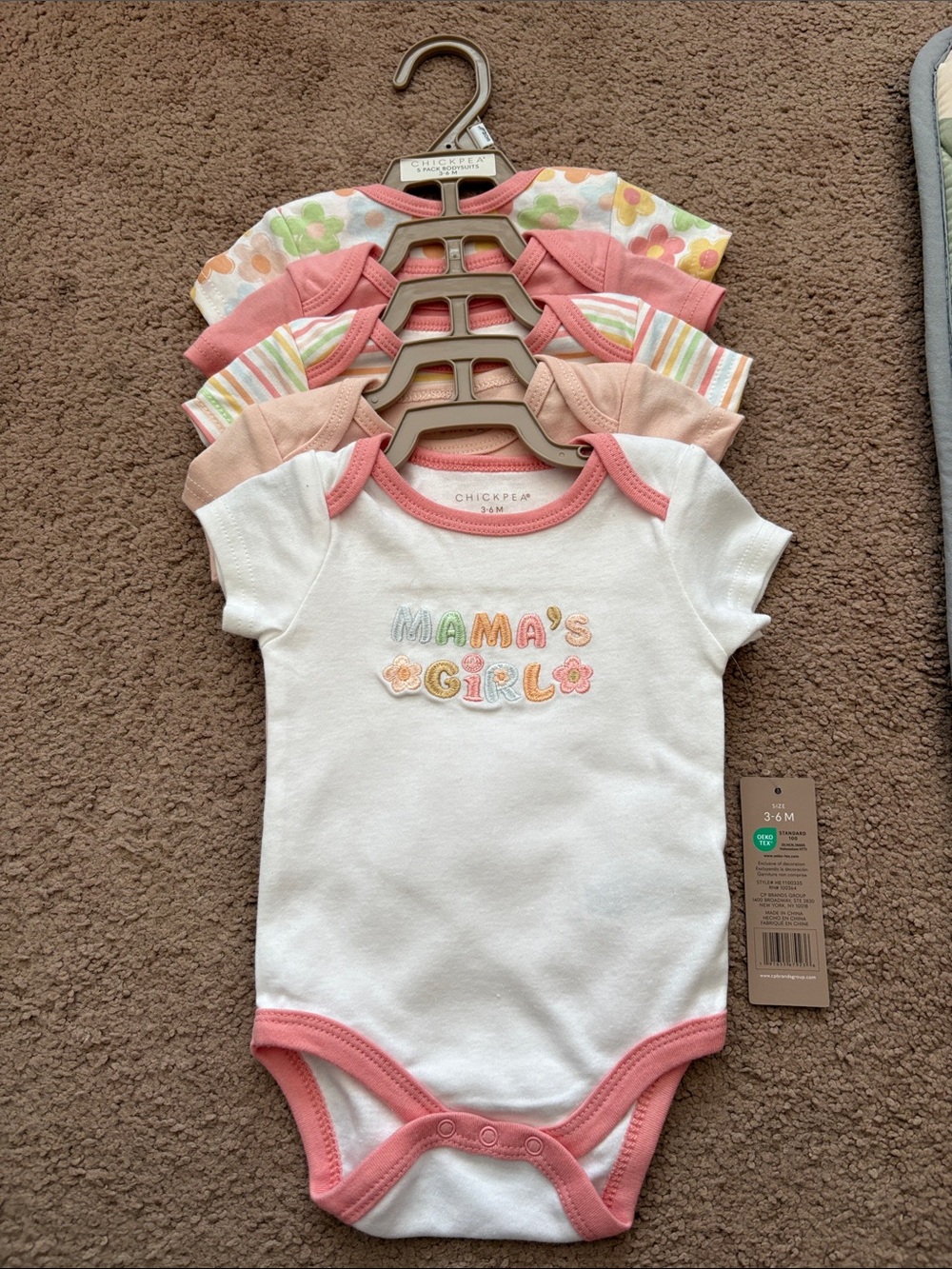 chick pea Baby Girls One-Piece Bodysuit Set in White, Pink, Peach, Green